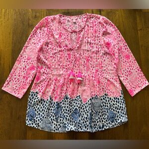 Lilly Pulitzer Marilina Tunic Blouse Top long sleeve pink blue women‎ XS